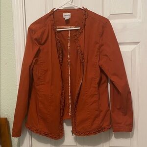 Chico's Rust Ruffle-Trim Zip Jacket
